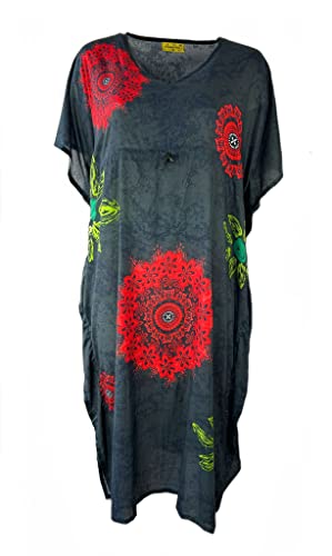 Ethnique Mode Kaftan Longues Oriental Style Caftan 100% Coton Boubou Africaine Robe ete Kaftan djellaba Femme Boheme Plage Beachwear Oversize Caftan (Gris 01, Taille Unique) Cover