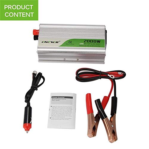 Inversor,Inversor Onda Pura USB de Carga 2000W vatios DC 12V a 220V AC portátil de energía de Coche Inversor Cargador Adaptador convertidor DC a AC 12 220 de Onda sinusoidal modificada(Black)