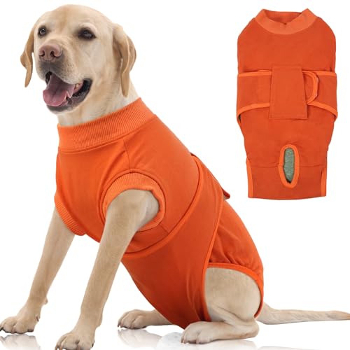 Image of FUAMEY Dog Recovery Suit Male,Dogs Surgery Neuter Suits Puppy Spay Shirts for Female Protect Dog's Skin Anti Licking Abdominal Wounds Doggie Onesie Pet Bodysuit Alternative to Cone Orange XL