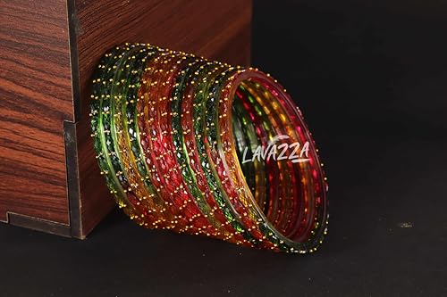Image of LAVAZZA Raindrop Glass Bangles Set For Women & Girls with Zircon Diamond Stone & Beads | Trendy Transparent Crystal Glass Bangles | Fancy Kanch ki Chudi Set | Bangles for Wedding, Party- Set of 12