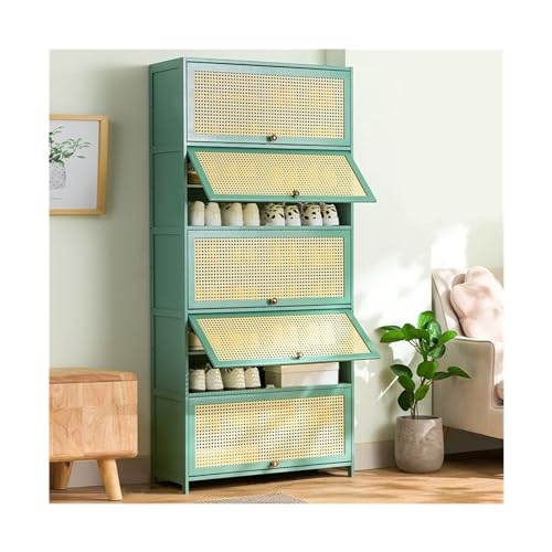 RENEESME Shoe Rack Shoe Cabinet - Multi Layer Bamboo Shoe Storage Cabinet, Free Standing Shoe Organizer with Flip-up Doors, for Hallway Bedroom Entryway Shoe Organizer Rack(70x33x172CM)