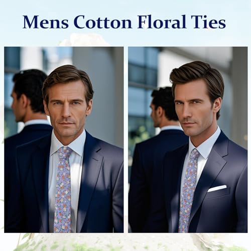 Image of Floral Ties Skinny Tie for Men, Cotton Mens Neckties for Weddings | 2.56'', floral, slim, soft and comfortable, men's neckties for casual, business, party, daily, dating