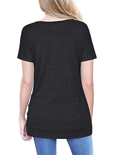 Molerani Black Shirts For Women Summer Short Sleeve Tops Round Neck Button T-Shirts Basic(Black,M) #TOP1