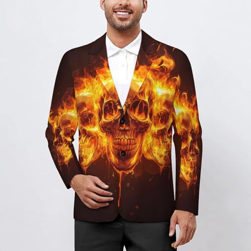 Skull and Flame Men's Slim Suit Long-Sleeve Prom Tuxedo Classic Two Button Business Jacket2