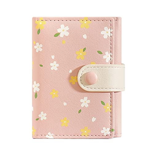 MOZXIRZ Cartera para mujeres y niñas con flores lindas billetera triple plegable de cuero PU Cartera corta delgada pequeña Trifold Cash Card Holder Bag…, Z1 rosa, Cartera pequeña y bonita