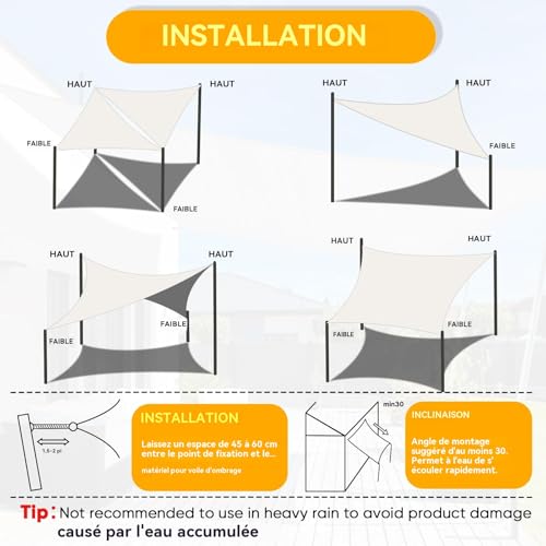 Voile d'ombrage imperméable de haute qualité couleur beige épuré