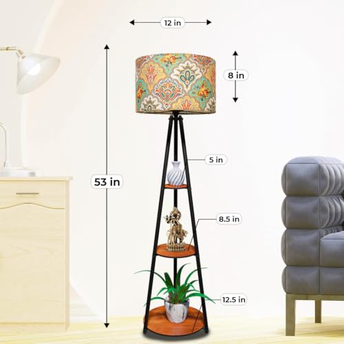 Image of Rellon Floor Lamp with 3 Storage Shelves, Metal FloorLamp for Living Room Standing Home Decoration FloorLamp Shade Reading for,Office,Kitchen,Bedroom (A4)