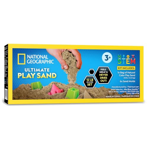 NATIONAL GEOGRAPHIC Moon Sand - 12 Lbs. of Play Sand with Castle Molds (Natural) - A Fun No Mess Sensory Activity, Kids Play Set, Sensory Bin Filler