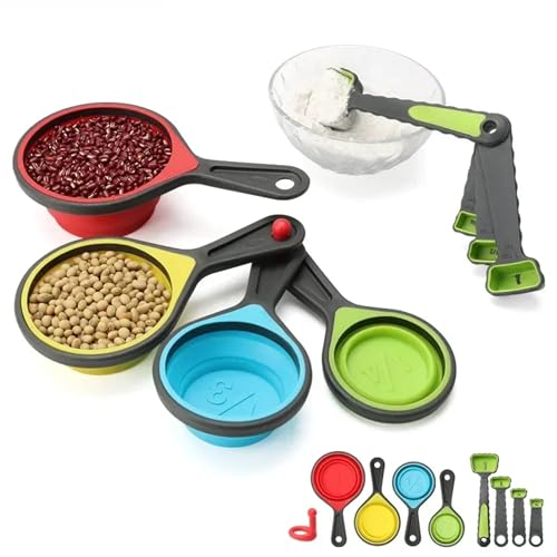 Silicone Foldable Measuring Spoons Set for Baking Coffee Sugar Flour Spices Kitchen Tool(Color&Green) - image 4