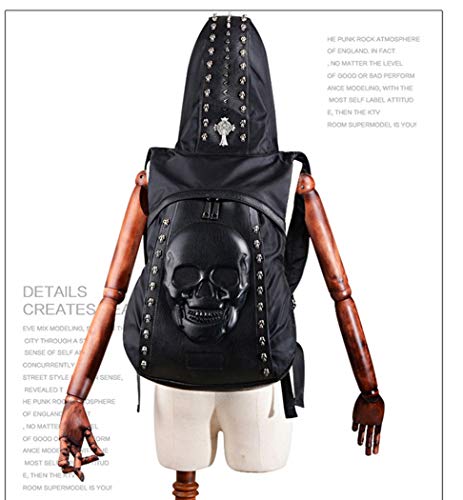 Skull Punk Art Fashion Backpack Hooded Rivet Studded Biker Purse Gothic 3D Skull PU Leather Bookbag Python Daypack Shoulder Bag Laptop Bag2