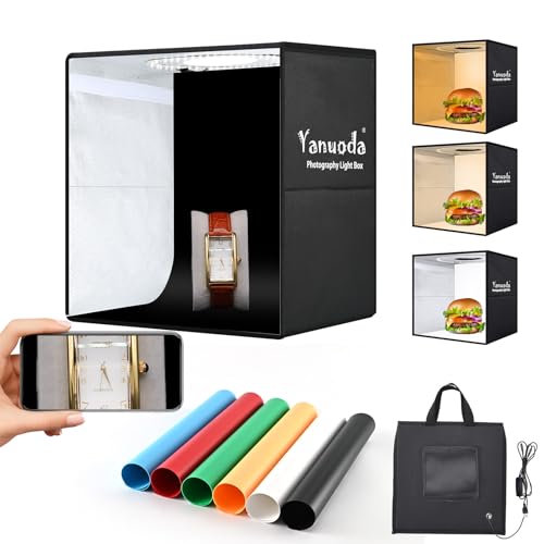 Yanuoda Boîte Lumineuse Photo Pro 30x30 cm – 120 LED Réglables, 6 Fonds PVC | Prise sans Ombre | Design Portable et Pliant | Idéal Bijoux, Etsy, Amazon