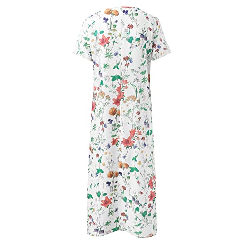 Vestidos plus size para mulheres boho floral estampado vestido longo manga curta vestido casual solt