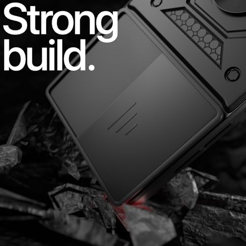 Image of Pikkme Back Cover for Oppo Reno 15 Pro Mini 5G | 360 Protection Case | Sliding Camera Shield Cover & Ring Holder Stand D10 Tough Armor Bumper Case (Black)