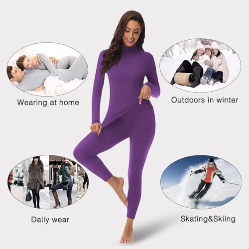 Image of Women's Mock Neck Thermal Underwear Winter Fleece Ultra-Soft Warm Base Layer Set