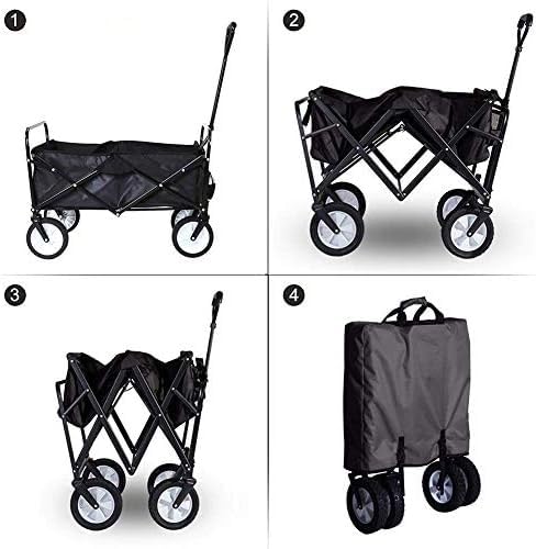 Carretilla plegable, capacidad 80 kg, portátil con 4 ruedas y frenos de acero, carrito plegable de mano, negro miniatura 5