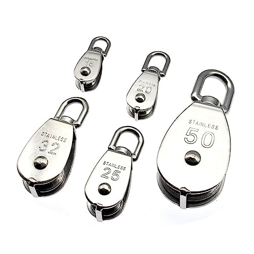 1 PCS Stainless Steel Pulley M15/M20 M25 M32 M50 Single Wheel Swivel Lifting Rope Pulley Set Lifting Wheel Tools(M32)