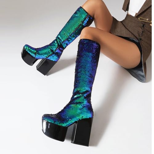 Bottines plateforme au design bout carré et finitions pailletées - 4