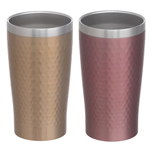 maebata 51432 Thermo-Tumbler, Pair of Vacuum Insulated, Double Wall Construction, Stainless Steel, Luxe, Gold & Pink, 11.8 fl oz (340 ml), Gift Set