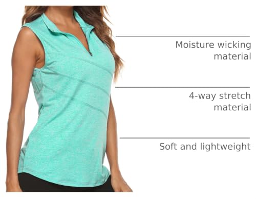 Image of Koscacy Women's Sleeveless Golf Tennis Polo Shirts Zip Up Dry Fit Workout Tank Tops Athletic Shirt