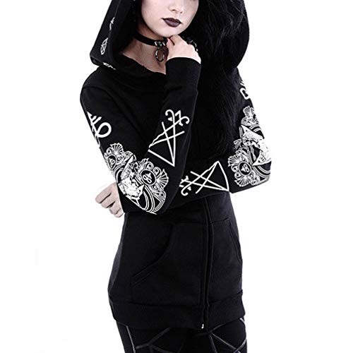 Yying Mujeres Gothic Punk Zip Up Manga Larga con Capucha Sudadera Chaqueta Chaqueta Deportiva Sudadera Chaqueta Chaqueta con Bolsillos