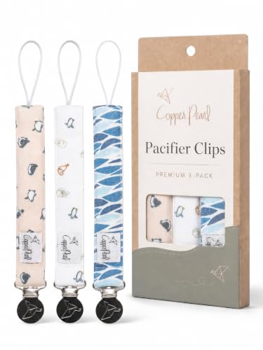 Image of Copper Pearl 3-Pack Pacifier Holders: Premium Knit Binky Clips for Baby Girls and Boys - Stylish Stainless Steel Design for Secure No-Drop Attachment - Arctic Wonder