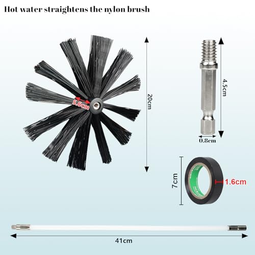ZLLZPZD 4.8m Kaminbesen,Ø200mm Ofenrohrbürst mit 12 Flexible Stangen 410mm,Schornsteinfeger Bürste Stange Set,Kaminbürste mit 2 Bürstenköpfen,Schornsteinbesen Kit für Kamin/Abwasserrohr/Trockner Vent