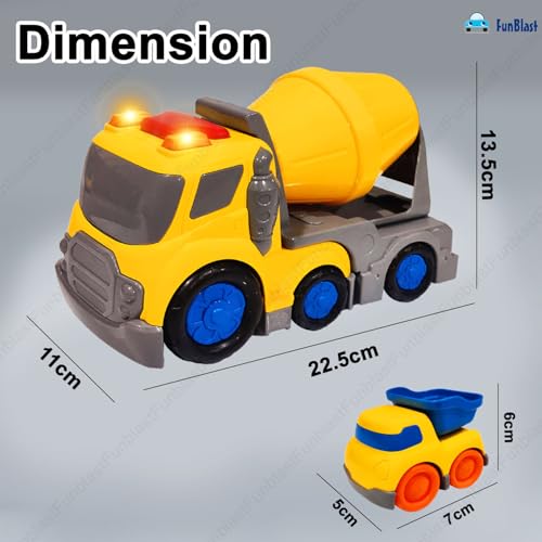 Image of FunBlast Cement Mixer Truck and Mini Dumper Truck Toy for Kids, Friction Power Construction Truck Toy for 3+ Years Old Boys and Girls, Pull Back Truck with Light and Sound Toys for Kids (Multicolor)