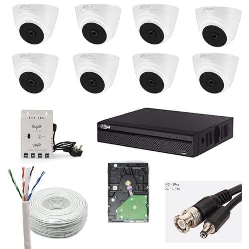 Image of Dahua 2MP with Audio HD CCTV Camera Full Set, 8 Dome, 8 Channel DVR, 8 Channel JK Vision Power Supply, 1TB Hard Disk, 90 Meter Cable, BNC /DC Connector