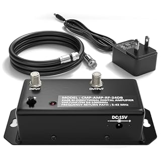 THE CIMPLE CO Antenna Amplifier Kit, Digital TV Signal Booster with Coax, Adjustable Gain, 24 dB Distribution, NTSC, ATSC, FM, UHF, VHF, 1000 MHz, Includes RG6 Coaxial Cable, Indoor Use Only