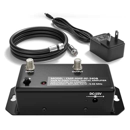 24db Distribution Amplifier - Digital TV Antenna Booster Signal Amplifier, Adjustable Boost/Gain, NTSC, ATSC, FM, UHF, VHF - 1000 MHz - Includes RG6 Coaxial Cable