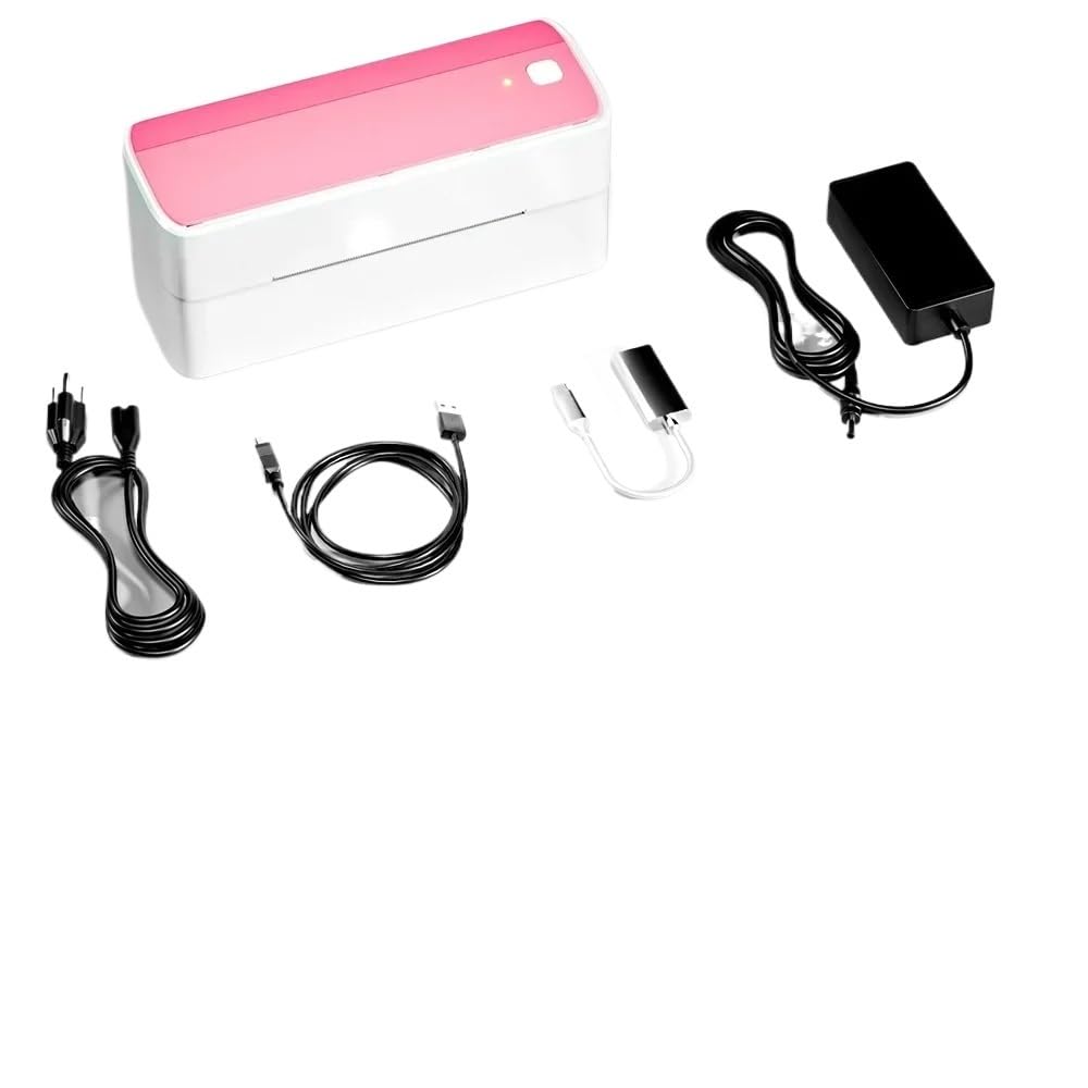 Impresora portátil, Impresora térmica de etiquetas con Bluetooth, impresora inalámbrica de etiquetas de envío pequeñas, compatible con 4 x 6(Pink)