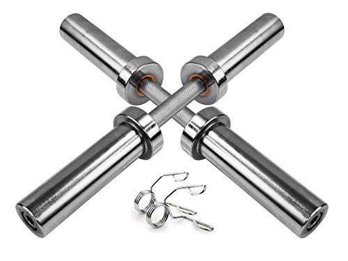 Body Revolution Olympic Dumbbell Handle Bars with Spring Collars u0096 2 Inch Chrome Olympic Dumbbell Bar for Free Weights u0096 Available as Single or Pairs