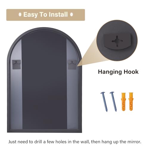 Image of HARRITPURE 16 inchx24 inch Arched Bathroom Mirror - Black Wall Mounted Mirror - Black Arch Mirror - Aluminum Alloy Frame Bathroom Mirror Living Room, Bedroom, Bathroom and Entryway