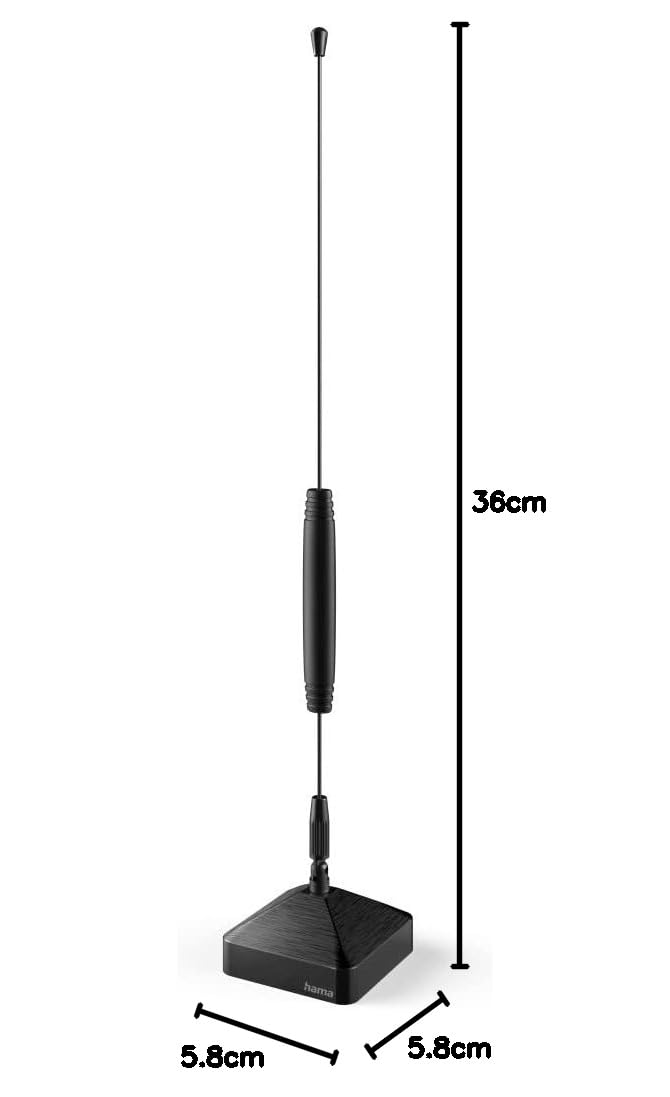 Hama Antena pokojowa "Basic", pasywna (odbiór DVBT, DVBT2, DAB+, DAB, UKW, antena pokojowa do telewizora i radia, odbiór 360°, obracana o 180°), czarna
