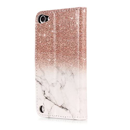 For Ipod Touch 7Th/6Th/5Th Generation Marble Wallet Case,Areall Colorful Hybrid Flip Folio Kickstand Shockproof Full Protective Phone Cover For Ipod Touch 5/6/7,Rose Gold White #TOP5