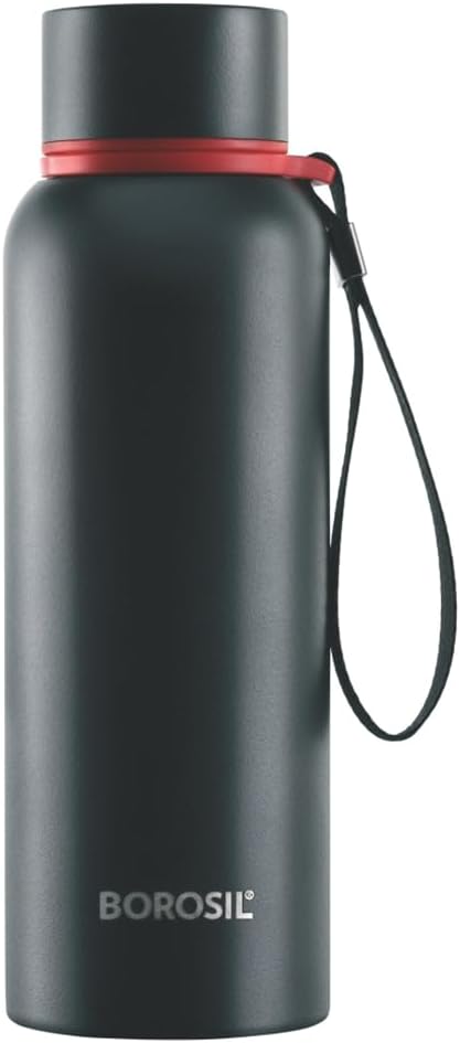 BOROSIL VACUUM INSULATED COPPER COATED INNER TREK Water Bottle|Sports Bottle|Yoga Bottle|Outdoor|PortableLeak Proof|ReusableWater Bottle BLACK, 700ML, BT700BLK104