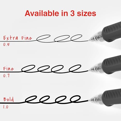 Image of STAPLES Retractable Gel Pens, Fine Point 0.7mm, Black Ink, 12 Pack - ProGel Ergonomic Pens with Quick‑Dry Ink for Office & School
