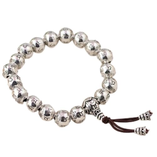 Bracelet en argent S925 Bouddhiste sculpté avec cordon élastique chic