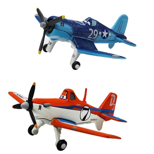 2 Pack Movie Planes No. 7 Dusty and No. 29 Skipper Metal Diecast Airplane Toy, Children Birthday Toys Gift (No. 7 Dusty No. 29 Skipper)