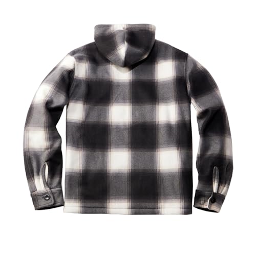 Image of TanBridge Men's Cotton Plaid Shirts Jacket Full Zip Fleece Flannel Sherpa Lined Hoodies Heavyweight Hoodies Jacket for Men