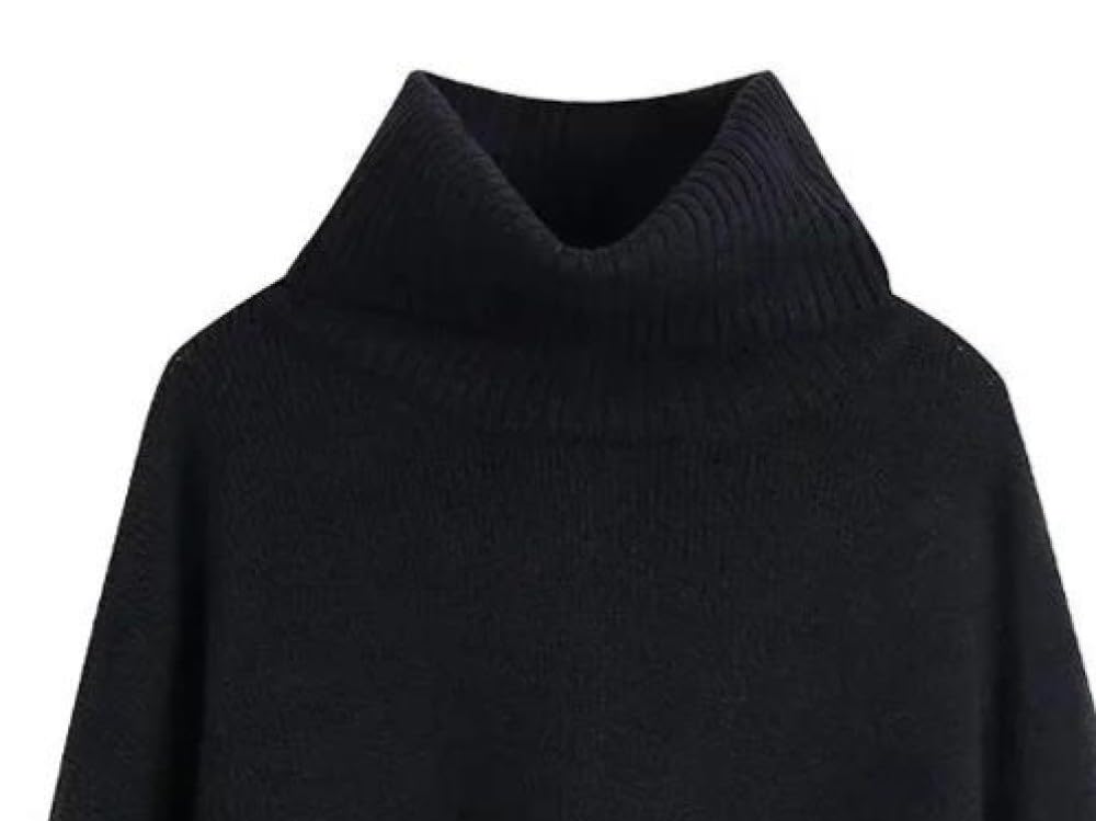 Rollkragenpullover Damen Oversize Winter Langarm, Strickpullover Mit Geripptem Rand Pullover Wolle Strickpullover Herbst Winter Rollkragenpullover Warme Tops Strickwaren,Schwarz,M