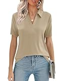 CICY BELL POLOSHIRT DAMEN V-AUSSCHNITT T SHIRT KURZARM BLUSE POLOHEMD BUSINESS OBERTEIL TOPS.APRIKOSE XL