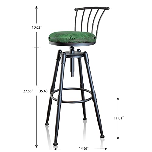 Msmv Bar Chair(Set Of 2) Vintage Industrial Bar Stool-Farmhouse Swivel Bar Stool-Swivel Kitchen Island Dining Chair-Kitchen Counter Height Adjustable Pipe Stool-Cast Steel Stool（Green） #TOP2
