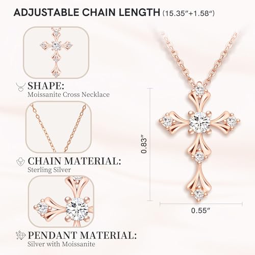 Image of URTHEONE Moissanite Cross Necklace for Women, 925 Sterling Silver 14KGold Plated Necklaces with Sparkling Moissanite Pendant, Faith Women's Jewelry, Trendy Gift for Women Mom Friend
