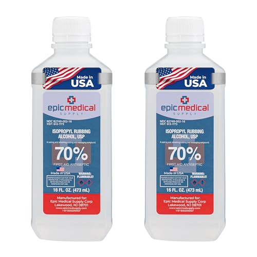 70% Isopropyl Alcohol 70 Percent Rubbing Alcohol 70 Percent USP, 16 oz. Bottle, Multipurpose First Aid Antiseptic for Minor Wounds, Cuts, Scrapes and Burns | Home Cleaning and First Aid Tool (2)