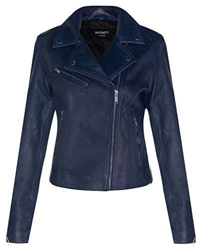 Infinity Leather Veste en Cuir Bleu pour Dames de Style Classique pour Motards 2XL