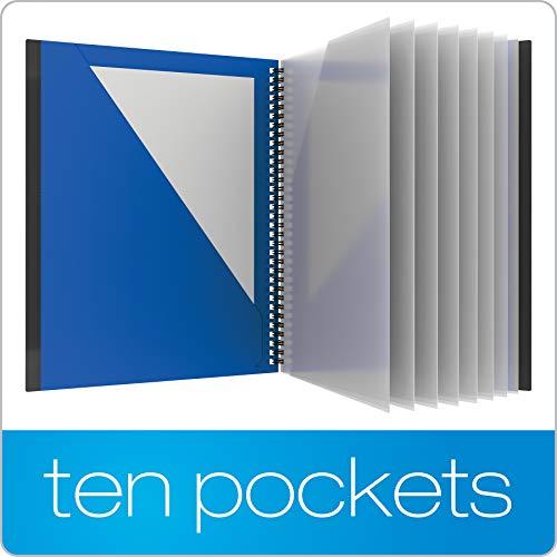 Oxford 10 Pocket Folder, Sturdy Plastic Spiral Portfolio, Anti-Tear Edges, 8 Clear Pockets, 2 Diagonal Interior Pockets, Letter Size, Blue (89331) #TOP1