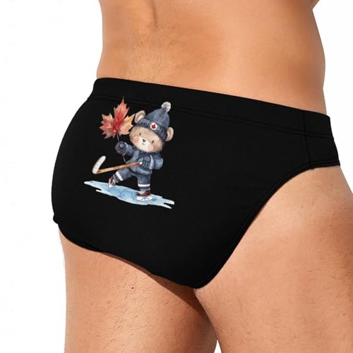 Canada Cute Bear Hockey Mens Swim Briefs Quick Dry Swimming Trunks Training Swimsuit Low Rise Swimwear3