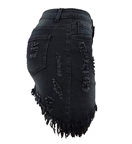 chouyatou Women's Stretch Fit 5-Pocket Irregular Frayed Hem Mini Denim Jean Skirt4