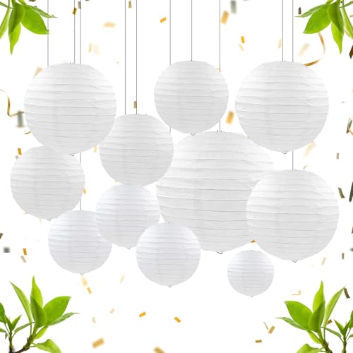 Lote De 30 Farolillos De Papel Blanco Para Colgar Linternas Redondas De Papel Para Boda, Decoración De Jardín